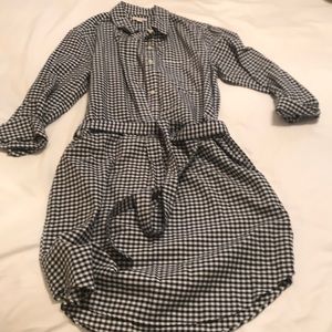Black and white checked 1/2 button down dress